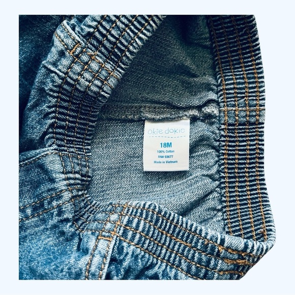 Okie Dokie casual blue denim shorts Girls 18 Mo cotton pull-on elastic waist - Picture 6 of 6